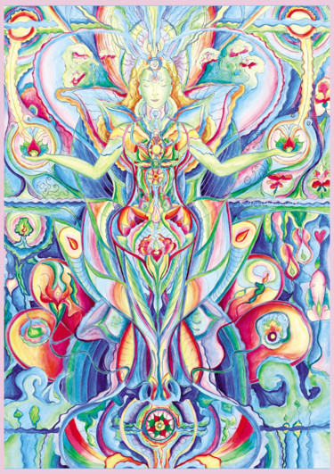 Peinture intitulée "Spiritual power" par Kaoria Ishvari, Œuvre d'art originale, Aquarelle