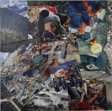 Collages intitulée "L'Humanité au bord…" par Kaouteur Souibgui, Œuvre d'art originale, Collages