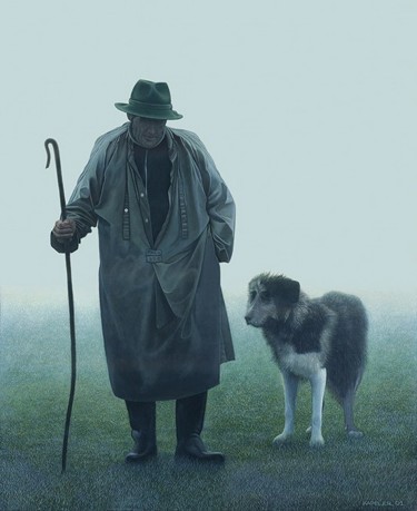 Painting titled "shepherd & the dog" by Sinisa Kapeler, Original Artwork
