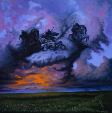 Картина под названием "The Wild Hunt Paint…" - Kaprasis, Подлинное произведение искусства, Масло Установлен на Деревянная ра…