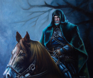 Painting titled "The Witcher Geralt…" by Kaprasis, Original Artwork, Oil Mounted on Wood Stretcher frame