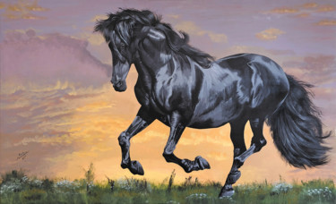 Painting titled "Dark Galloper" by Karin Aznavour, Original Artwork, Acrylic