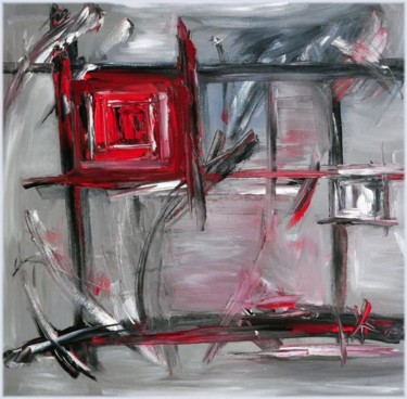 Картина под названием "Красный квадрат" - Irina Kara, Подлинное произведение искусства, Масло