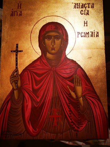Ζωγραφική με τίτλο "Saint anastasia" από Georgios Karaiskos, Αυθεντικά έργα τέχνης, Τέμπερα