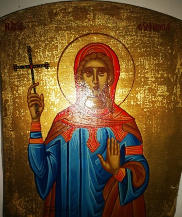 Ζωγραφική με τίτλο "Saint eythimia" από Georgios Karaiskos, Αυθεντικά έργα τέχνης, Τέμπερα