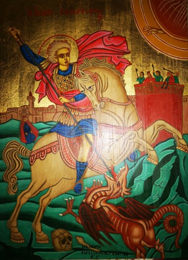 Ζωγραφική με τίτλο "Saint georgios" από Georgios Karaiskos, Αυθεντικά έργα τέχνης, Τέμπερα