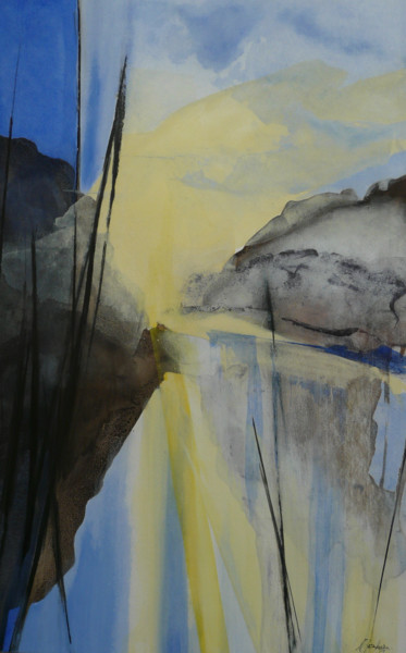 Peinture intitulée "Le Rhin - La Lorelei" par Eliane Karakaya, Œuvre d'art originale, Aquarelle Monté sur Carton