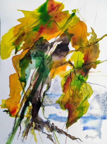 Peinture intitulée "Chêne rhénan" par Eliane Karakaya, Œuvre d'art originale, Aquarelle