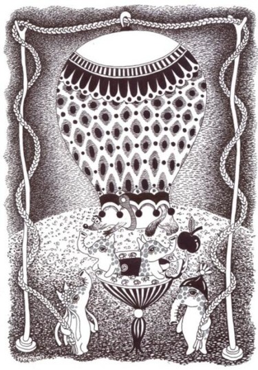 Dessin intitulée "Вздушный шар" par Lesia Kara Kotsia, Œuvre d'art originale