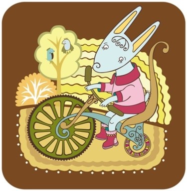 Arte digital titulada "Hare on a bike" por Lesia Kara Kotsia, Obra de arte original, Pintura Digital