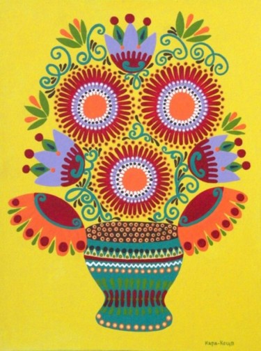 Картина под названием "Квіти" - Леся Кара-Коця, Подлинное произведение искусства, Масло