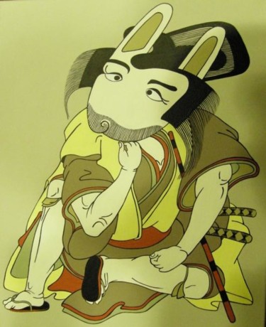 Pintura titulada "Заяц-самурай" por Lesia Kara Kotsia, Obra de arte original, Oleo