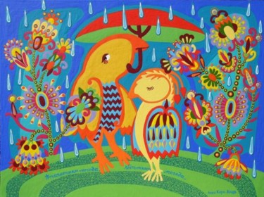 Картина под названием "Пташечкам - негода,…" - Леся Кара-Коця, Подлинное произведение искусства, Масло