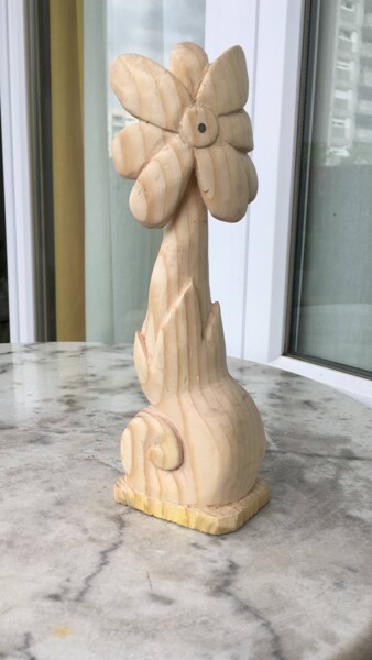 Sculpture intitulée "Naissance" par Karan, Œuvre d'art originale, Bois