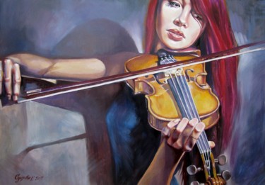 Painting titled "Violin" by Lena Suslova, Original Artwork, Oil
