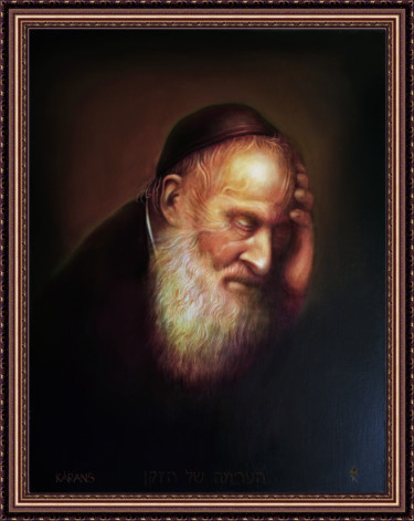 Painting titled "Старик в кипе" by Alexey Karans, Original Artwork, Oil
