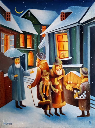 Drawing titled "Еврейский квартал" by Alexey Karans, Original Artwork, Oil
