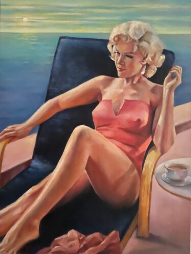 Painting titled "Monroe and sea" by Karas Gleb, Original Artwork, Oil
