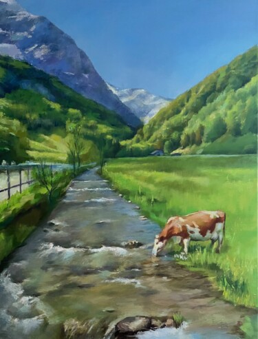 Peinture intitulée "Alpine nature" par Karas Gleb, Œuvre d'art originale, Huile