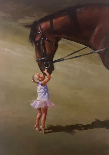 Painting titled "Girl and horse" by Karas Gleb, Original Artwork, Oil