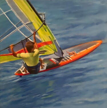 Peinture intitulée "Windsurfer in flight" par Karas Gleb, Œuvre d'art originale, Huile