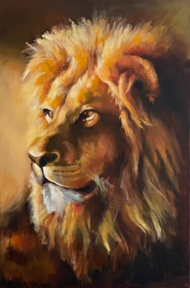 Painting titled "Lion portrait" by Karas Gleb, Original Artwork, Oil