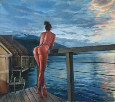Peinture intitulée "Girl and sunset" par Karas Gleb, Œuvre d'art originale, Huile