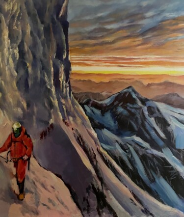 Painting titled "climbing K2" by Karas Gleb, Original Artwork, Oil