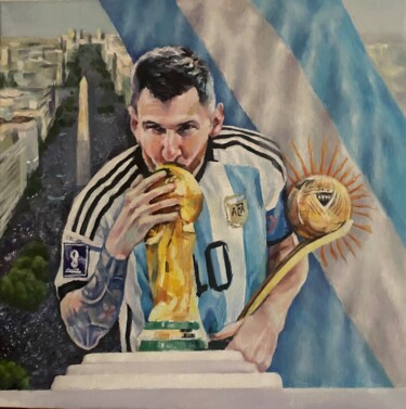 Pintura titulada "Messi hero of the n…" por Karas Gleb, Obra de arte original, Oleo