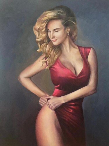 Painting titled "sexy model girl wit…" by Karas Gleb, Original Artwork, Oil