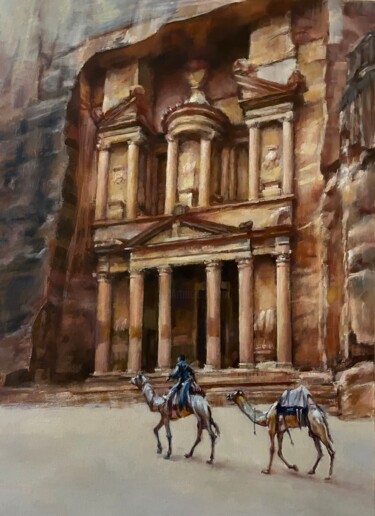 Painting titled "Petra -lost city" by Karas Gleb, Original Artwork, Oil