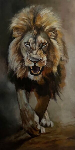Painting titled "Lion" by Karas Gleb, Original Artwork, Oil