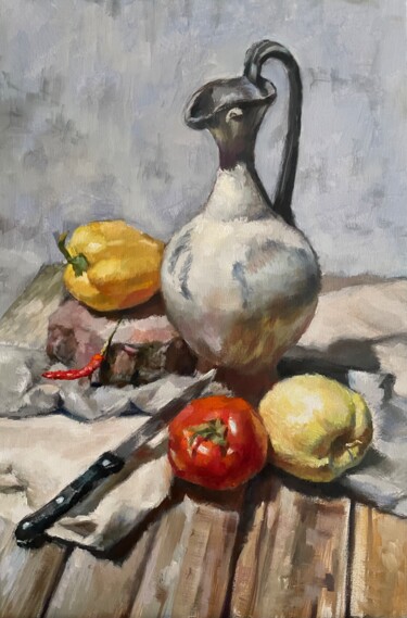 Malarstwo zatytułowany „Still life with veg…” autorstwa Karas Gleb, Oryginalna praca, Olej