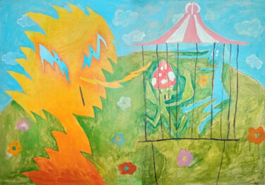 Картина под названием "Детки в клетке" - Garik Karasev, Подлинное произведение искусства, Масло