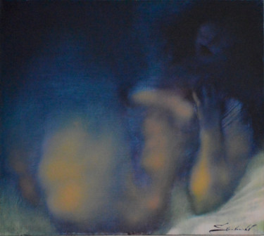 Schilderij getiteld "Lady in Blue" door Yury Salany, Origineel Kunstwerk, Olie