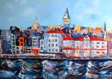 Painting titled "Istanbul" by Maria Karatekin, Original Artwork, Oil Mounted on Wood Stretcher frame