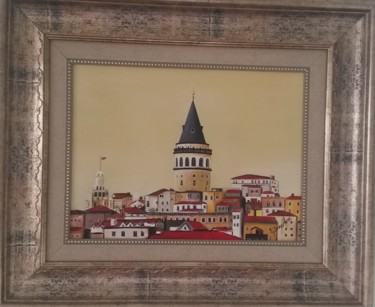 Schilderij getiteld "Galata Tower" door Karbon Kale, Origineel Kunstwerk, pigmenten
