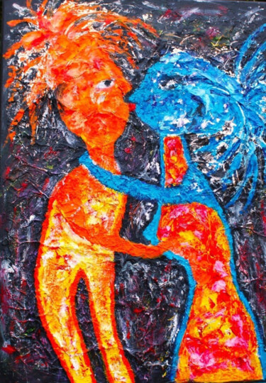 Painting titled "KISS KISS" by Karel Van Camp, Original Artwork, Acrylic