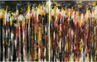 Painting titled "Trees on Fire (90x1…" by Karel Van Camp, Original Artwork, Acrylic