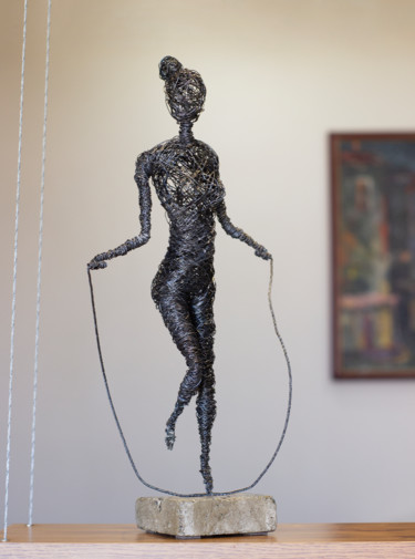 Sculpture titled "Girl with skipping…" by Karen Axikyan, Original Artwork, Concrete