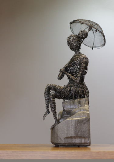 Sculpture titled "The girl with the u…" by Karen Axikyan, Original Artwork, Metals