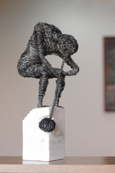 Self-violence (35x18x12 2.7kg iron, marble) Sculpture titled "Self-violence (35x1…" by Karen Axikyan, Original Art, Metals