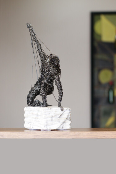 Gravity (30x10x10 1.9kg iron, marble) Sculpture titled "Gravity (30x10x10 1…" by Karen Axikyan, Original Art, Metals