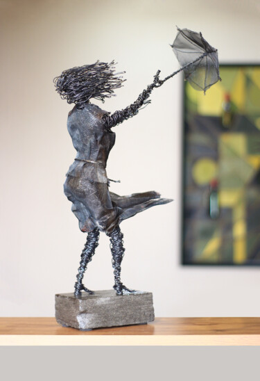 Sculpture titled "Playing with the wi…" by Karen Axikyan, Original Artwork, Metals