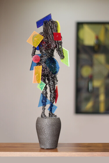 Chasing fashion (50x16x13cm 3kg iron, basalt, plexiglass) Sculpture titled "Chasing fashion (50…" by Karen Axikyan, Original Artwork, Metals
