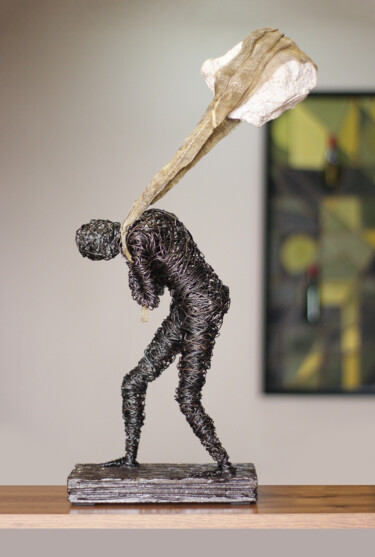 Sculpture intitulée "Stealing asteroid 5…" par Karen Axikyan, Œuvre d'art originale, Métaux