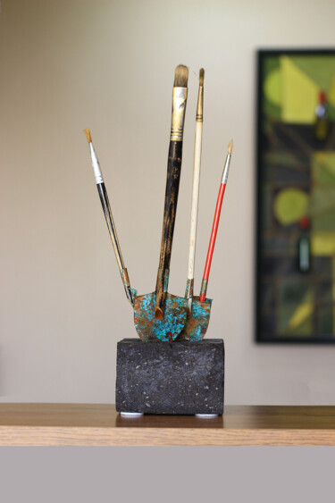 From craft to art 32x14x13cm 1.3kg Copper, Tufa, Wood Sculpture titled "From craft to art 3…" by Karen Axikyan, Original Artwork, Metals