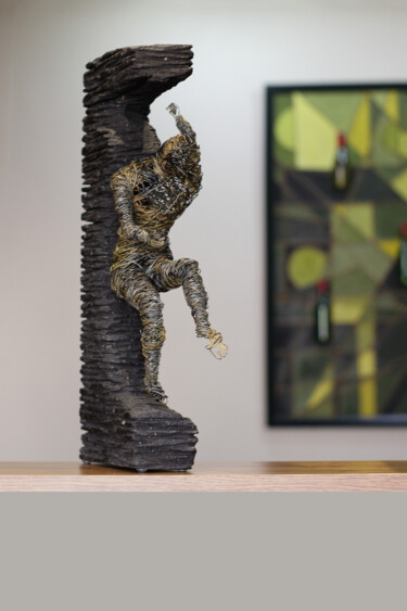 Sculpture titled "Escape from reality" by Karen Axikyan, Original Artwork, Wire Mounted on Wood Stretcher frame