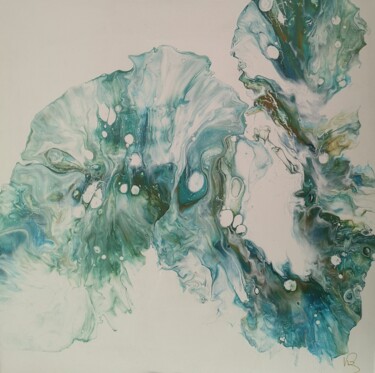 Malerei mit dem Titel "Feuille aquatique" von Karen Belbézier, Original-Kunstwerk, Acryl