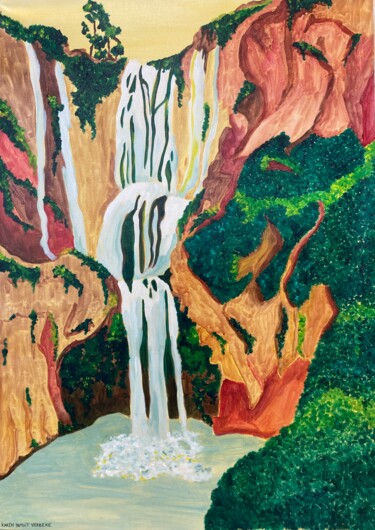 Peinture intitulée "Cascade d'Ouzoud" par Karen Dutoit Verbeke, Œuvre d'art originale, Acrylique Monté sur Châssis en bois